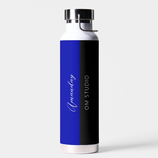 Black White Blue Logo Name Makeup Artist le Water Bottle (Left)
