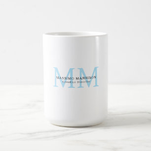 Black White Blue Minimalist Professional Monogram Coffee Mug