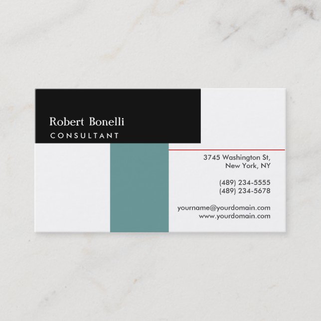 Black White Blue Modern Consultant Business Card (Front)