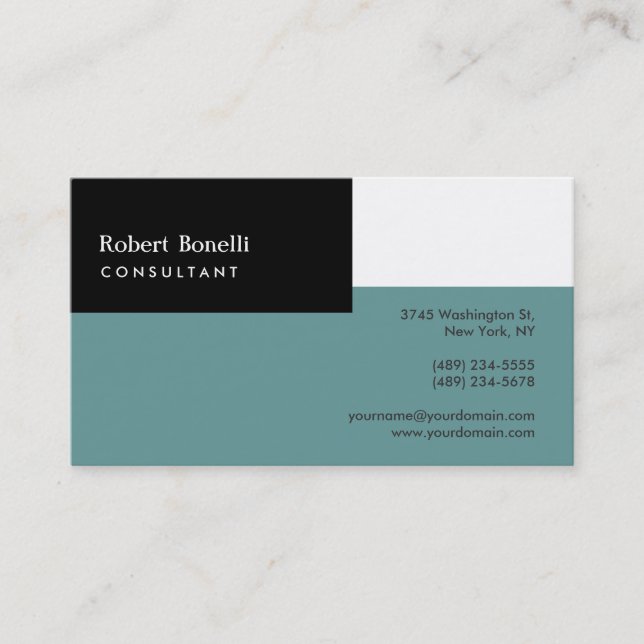 Black White Blue Modern Consultant Business Card (Front)