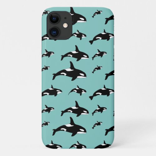 Black White Blue Orca Killer Whale Marine Pattern iPhone 11 Case