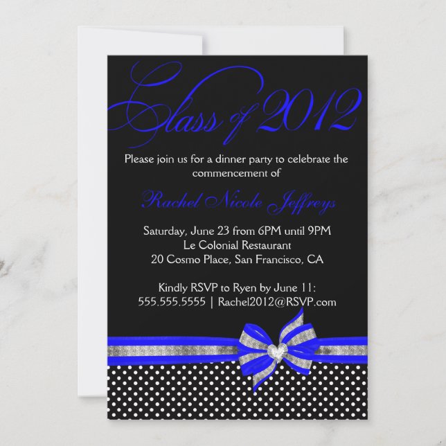 Black White Blue Polka Dot Graduation Invitation (Front)