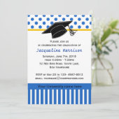 Black white blue polka dot Graduation Party Invitation (Standing Front)