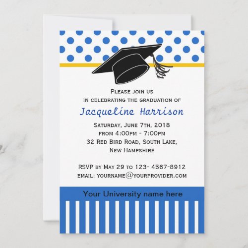 Black white blue polka dot Graduation Party Custom Invites