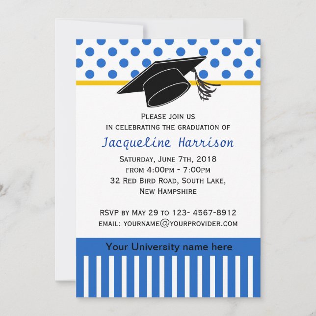 Black white blue polka dot Graduation Party Invitation (Front)