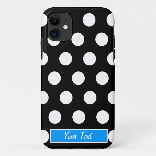 Black/White Blue Polka Dots - Personalize Case-Mate iPhone Case (Back)