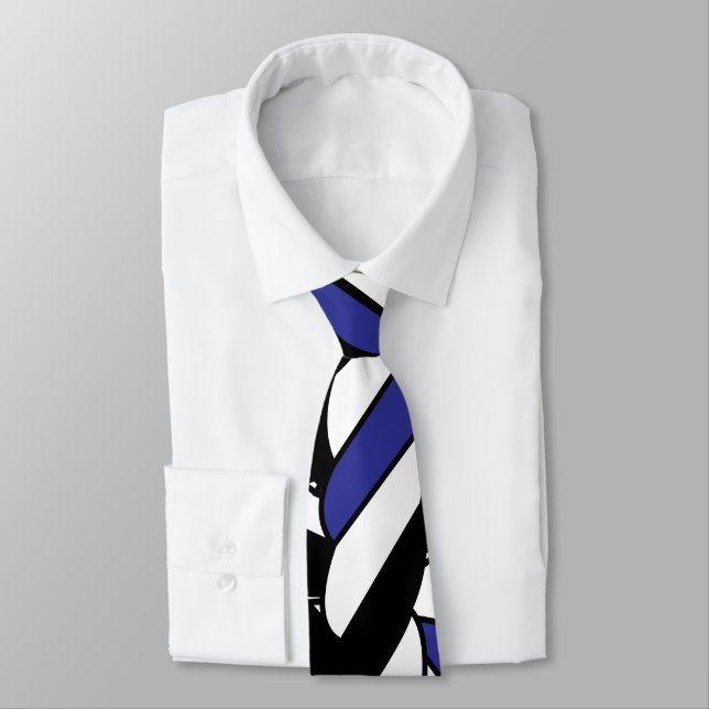 Black White Blue Rope Stripes Pattern Neck Tie (Tied)