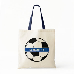 Black White & Blue Soccer Football Sports Monogram Tote Bag