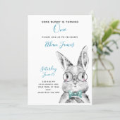 Black & White Blue Some Bunny is One Birthday Invitation (Standing Front)