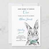 Black & White Blue Some Bunny is One Birthday Invitation (Front)