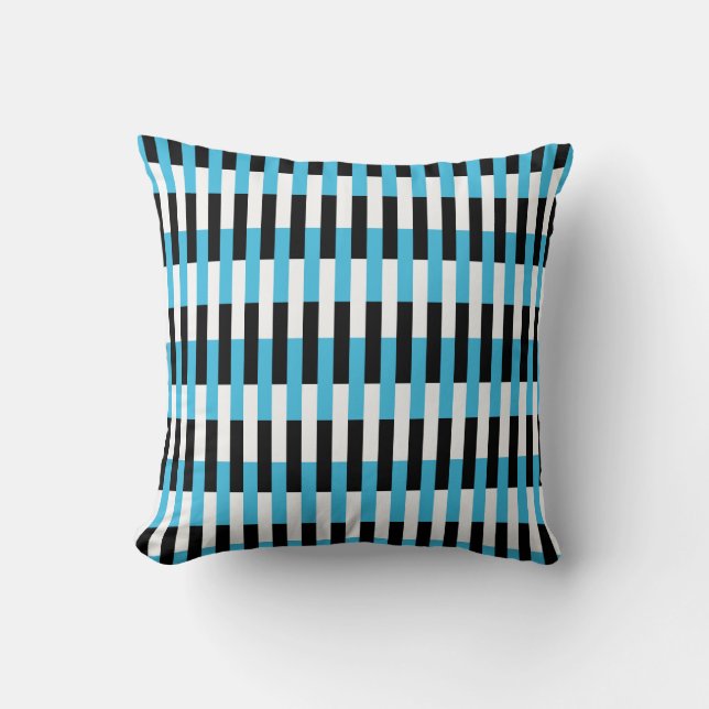 Black White Blue Stripes Throw Pillow (Front)