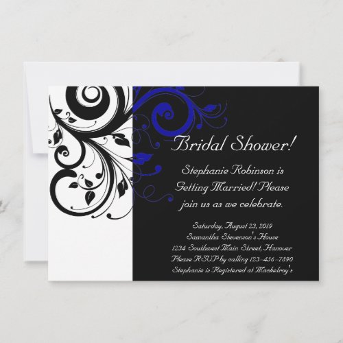 Black, White, Blue Swirl Bridal Shower / General Custom Announcements