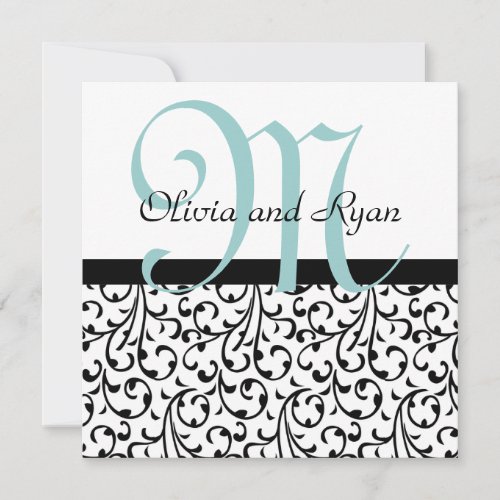 Black White Blue Swirl Damask Wedding Template