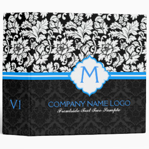 Black White & Blue Vintage Floral Damasks 2 Binder