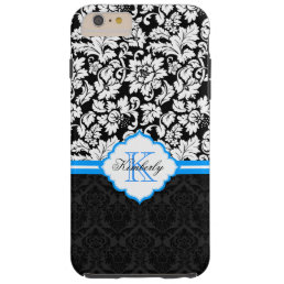 Black White &amp; Blue Vintage Floral Damasks Tough iPhone 6 Plus Case