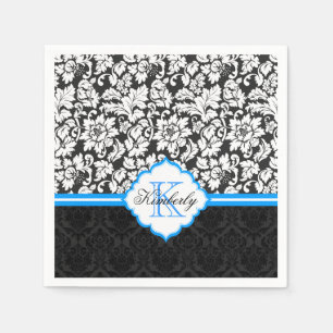 Black White & Blue Vintage Floral Damasks Napkins
