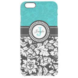 Black White &amp; Blue Vintage Floral Damasks Clear iPhone 6 Plus Case