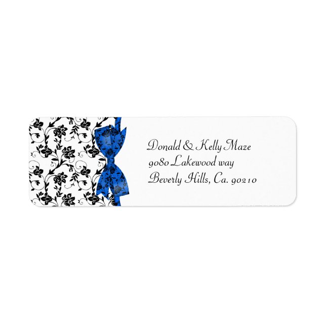 Black White & Blue Wedding Satin Floral Label (Front)