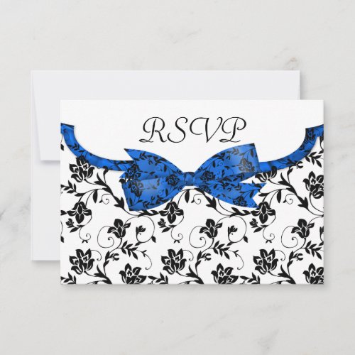 Black White &amp; Blue Wedding Satin Floral Custom Invite