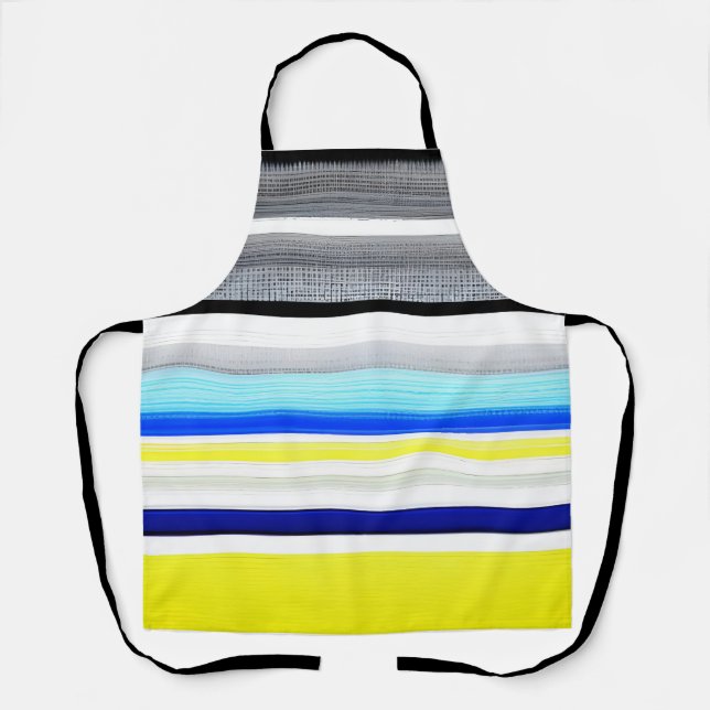 Black White Blue Yellow Abstract Stripes Apron (Front)