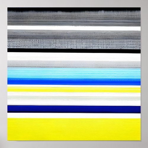 Black White Blue Yellow Abstract Stripes Poster