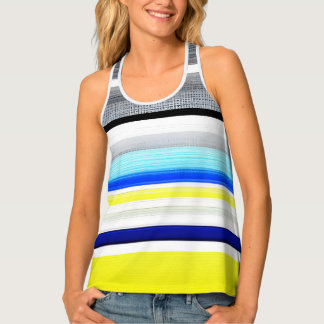 Black White Blue Yellow Abstract Stripes Tank Top