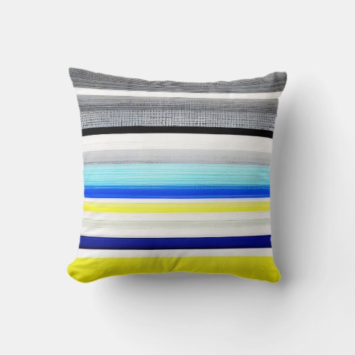 Black White Blue Yellow Abstract Stripes Throw Pillow