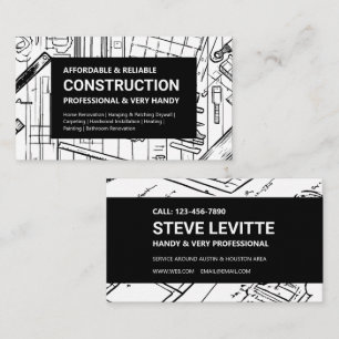 Black & White Blueprint Construction Business Card