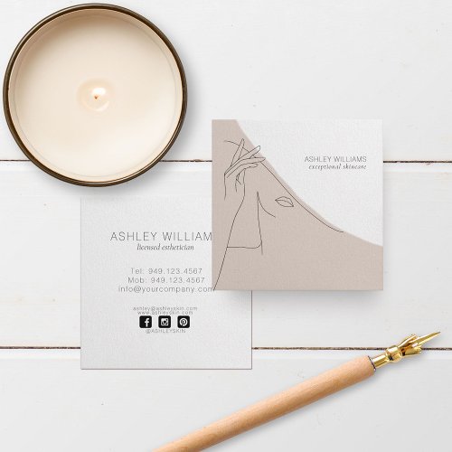 Black White  Blush Abstract Line Art Illustration Square Business Card