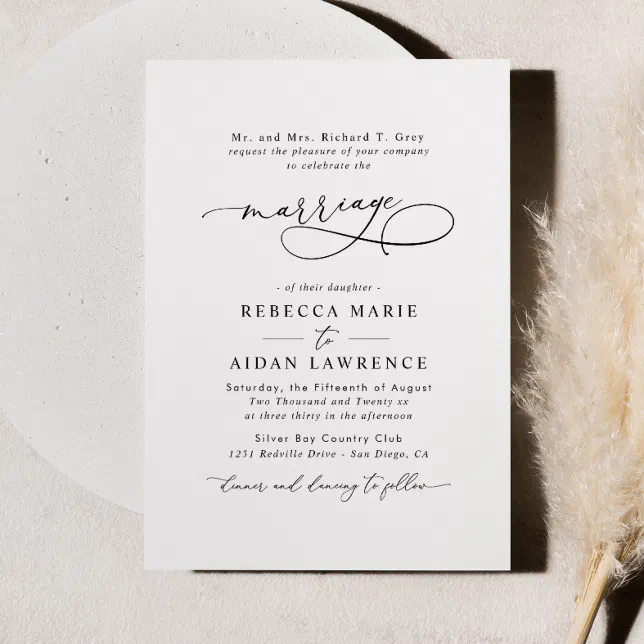 Black White Blush Elegant Script Modern Marriage Invitation | Zazzle