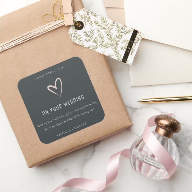 Black White Blush Love Heart Wedding Gift Candle Square Sticker (Gifting)