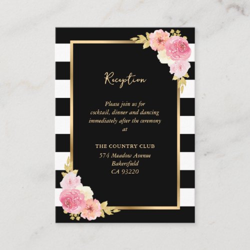 Black White Blush Pink Floral Wedding Reception Enclosure Card