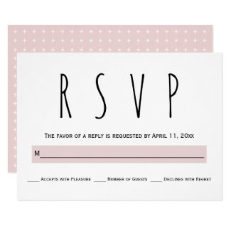 Black, white, blush pink typography wedding RSVP Card