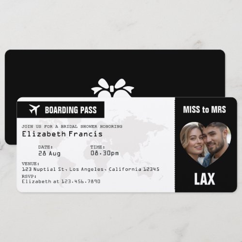 Black & White Boarding Pass Bridal Shower Invitation