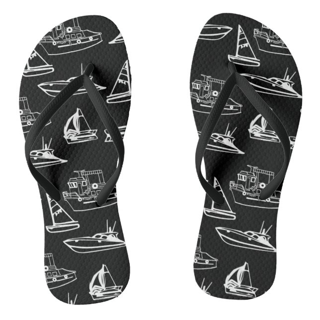 Black & White Boats Flip Flops (Footbed)