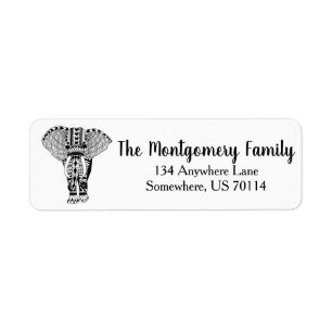 Black & White Bohemian Elephant Family Label