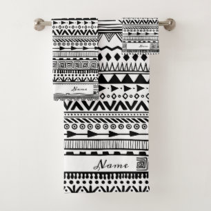 Black & White Boho Background Bath Towel Set