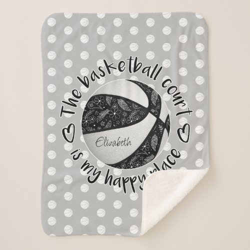 black white boho basketball court my happy place sherpa blanket