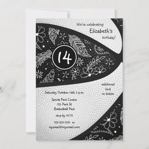 black white boho basketball girls sports party invitation