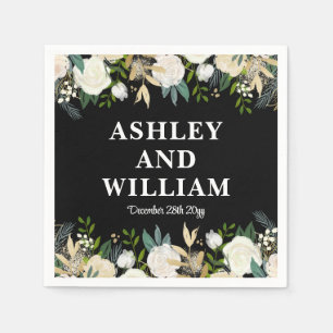 Black & White Boho Bohemian Chic Greenery Wedding Napkins