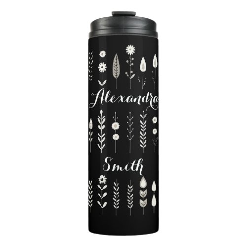 Black  White Boho Botanical Minimalistic Thermal Tumbler