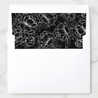 Black White Boho Elegant Romantic Floral Wedding Envelope Liner