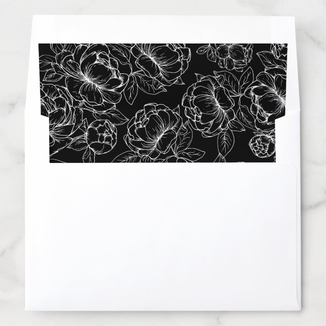 Black White Boho Elegant Romantic Floral Wedding Envelope Liner (In Envelope)
