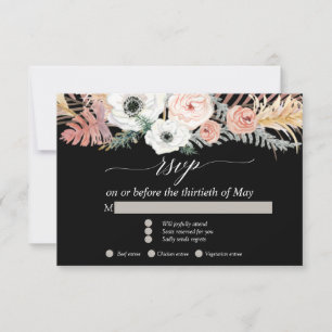 Black White Boho Pampas Grass Tropical Floral RSVP Card