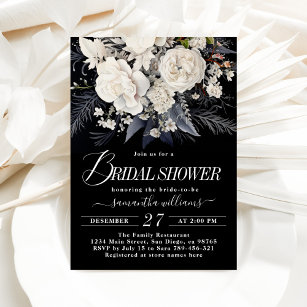 Black & White Boho Winter Wildflower Bridal Shower Invitation