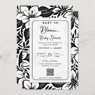 Black & White Bold Floral Bloom Baby Shower Invitation
