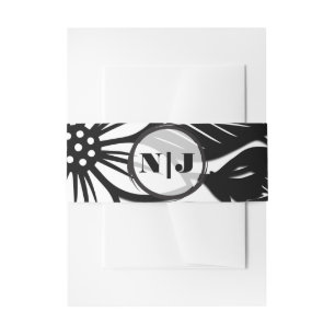Black & White Bold Floral Bloom  Invitation Belly Band