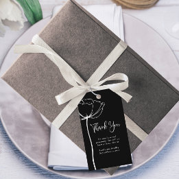 Black White Bold Minimal Floral Wedding Thank You Gift Tags