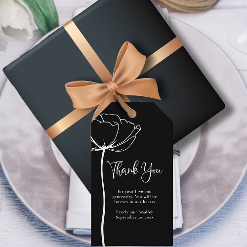 Black White Bold Minimal Floral Wedding Thank You  Gift Tags