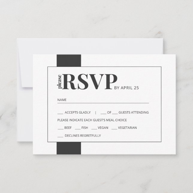 Black white bold minimal wedding RSVP meal choice (Front)